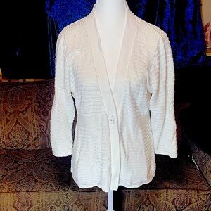 Vintage Y2K White Organic Cotton Cardigan Preppy Sustainable Granny Size Medium